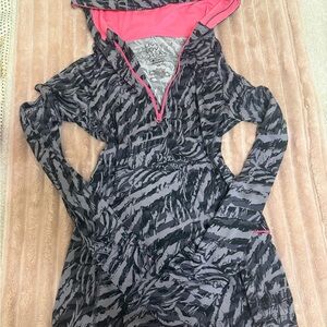 Aeropostale Pink Hooded Gray Pattern Jacket